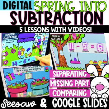 Preview of Digital Spring Subtraction - Google Slides & Seesaw
