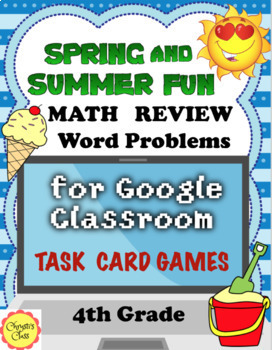 Preview of Digital Spring & Summer Math Review Task Card Game for 4th Grade