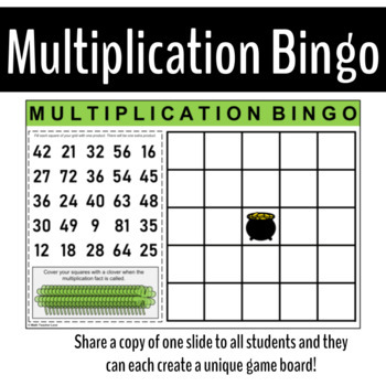 Digital St. Patrick's Day Bingo: Multiplication Facts by Math Teacher Love