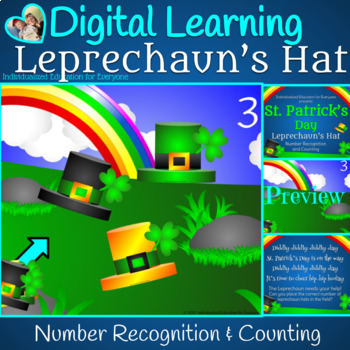 Preview of Digital St. Patrick's Day Number Recognition Counting Leprechaun Hat