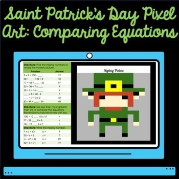 Preview of Digital St Patrick's Day Pixel Art Mystery Picture Math Activity