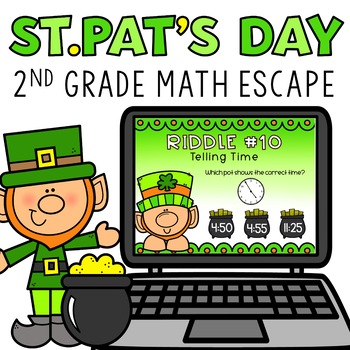 Preview of Digital St Patricks Day Escape Room Activity 2nd Grade Math Review March