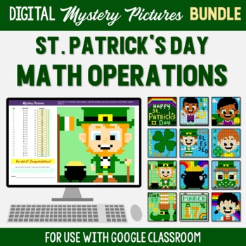 Preview of Digital St Patricks Day Math Activity Google Classroom Mystery Picture Pixel Art