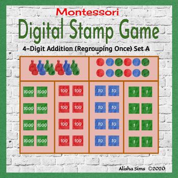 Preview of Digital Stamp Game: Adding Two 4-Digit Numbers (Regrouping Once) Set A