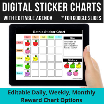 Preview of Digital Sticker Charts Rewards | Editable Daily, Weekly, Monthly | Google Slides