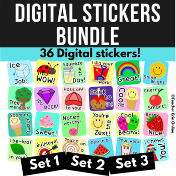 Preview of Digital Stickers BUNDLE | 36 stickers | Distance Learning | Google Classroom