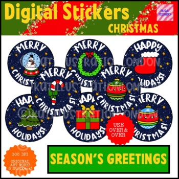 Preview of Digital Stickers - Christmas Season's Greetings - Seesaw or Google