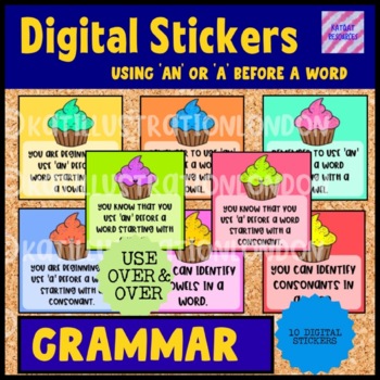 Preview of Digital Stickers - Grammar - A Or An - Cute Cupcake