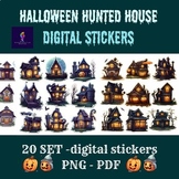 Digital Stickers Halloween Hunted House - 20 set