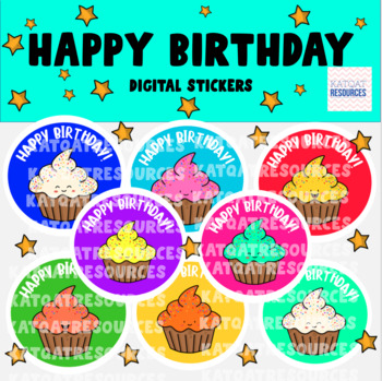 Preview of Digital Stickers - Happy Birthday - Cute Cupcake