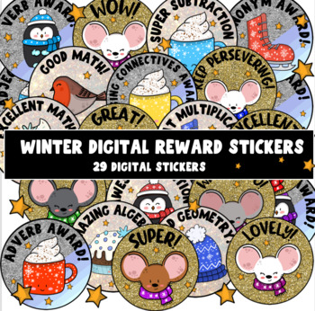 Preview of Digital Stickers - Math English and Grammar - Winter