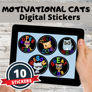 Preview of Digital Stickers Motivational Cats Great For SeeSaw Back to School