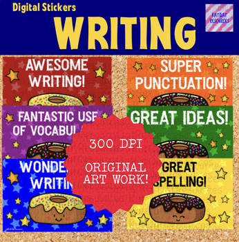 Preview of Digital Stickers - Writing - Distance Learning - Cute Donut - 0015