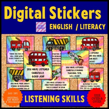 Preview of Digital Stickers RewardFor SeeSaw™️ & Google™️ - Listening