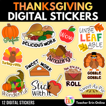 Preview of Digital Stickers Thanksgiving Themed | Thanksgiving Digital Stickers | Fall