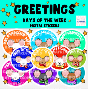 Preview of Digital Stickers - Winter Mouse  Days Of The Week Greetings