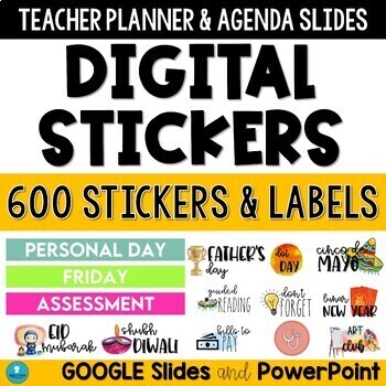 Preview of Digital Stickers and Labels for Teacher Planner and Agenda Slides