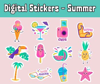 Preview of Digital Stickers for kids Classroom - Summer stickers