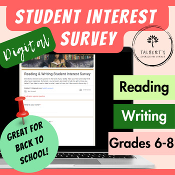 Preview of Digital Student Interest Survey: Middle School ELA Reading & Writing