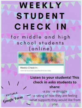 Preview of Digital Student Mental/Emotional Health Check In Online (Middle or High School)
