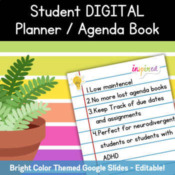 Preview of Digital Student Planner /Agenda - Bright Color Themed - Elementary