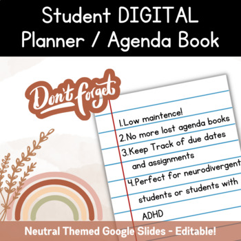 Preview of Digital Student Planner /Agenda - Neutral Rainbow Themed - Elementary
