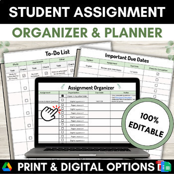 Preview of Digital Student Planner Organization Assignment Tracker Editable Google Sheets
