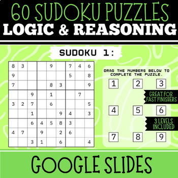 Preview of Digital Sudoku Puzzles - 60 Puzzles with Solutions Included - 3 Levels