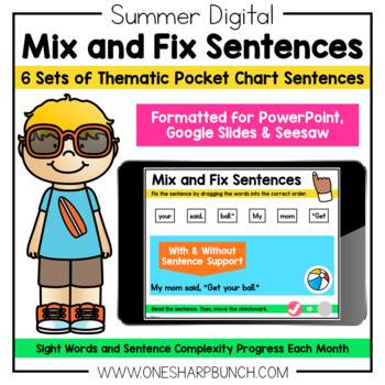 Preview of Digital Summer Pocket Chart Sentences | Predictable Sight Word Sentences