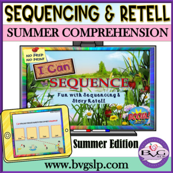 Preview of Digital Summer Reading Comprehension | Sequencing | Story Retell BOOM Cards