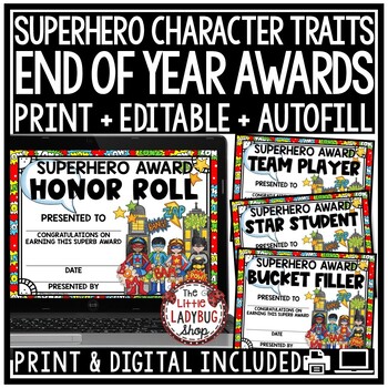 Preview of Superhero Theme Editable Student End of the Year Awards Superlative Certificates
