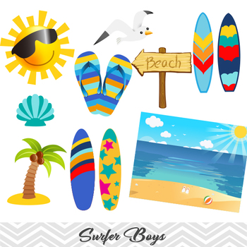 Digital Surfer Boy Clip Art, Summer Beach Boy Clip Art, Boy Surf Clip Art