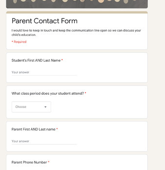 Preview of Digital Syllabus/Parent Contact Form