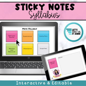Preview of Digital Syllabus Sticky Notes | Distance Learning Back to School