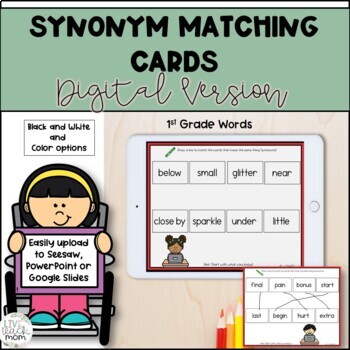 Preview of Digital Synonym Matching Cards for Vocabulary [1st Grade Words]