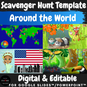 Preview of Digital TEMPLATE Scavenger Hunt Around the World Escape Room Earth Day activity
