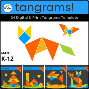 Preview of Digital Online Tangrams Canva Template of 24 Tangram Puzzles, Math/SPED