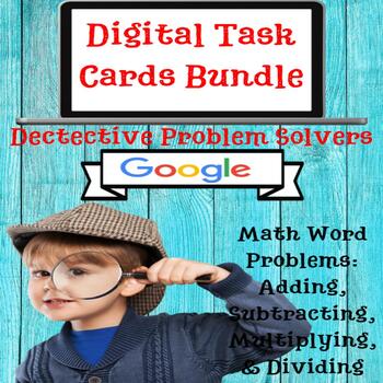 Preview of Digital Task Cards-BUNDLE: 5th Grade Math Review-Word Problems on Google™ Slides