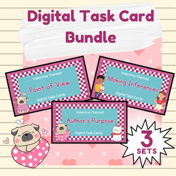 Preview of Digital Task Cards Bundle Valentine's Day using Google Slides & PDF Answer Sheet