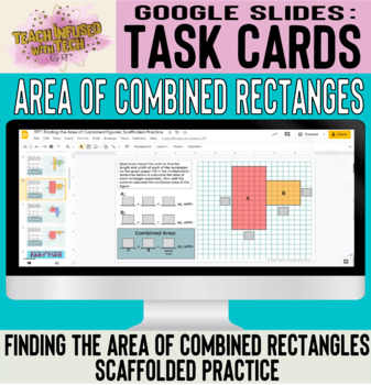 Preview of Digital Task Cards: FINDING AREA Decomposing Figures to Add Areas of Rectangles