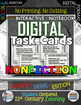 Preview of Non Fiction Digital Task Cards Paperless Google Drive Resource