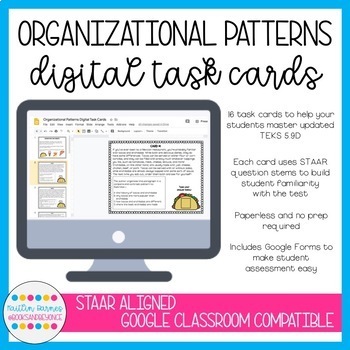 Preview of Digital Task Cards: Organizational Patterns/Text Structures | Distance Learning