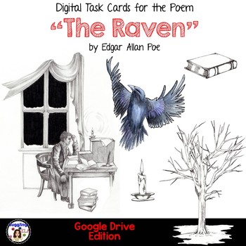 Preview of Digital Task Cards for "The Raven" by Edgar Allan Poe (Google Drive Edition)