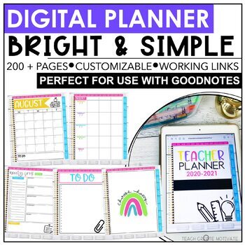 Preview of Digital Teacher Planner 2024-2025 - Bright & Simple - Editable