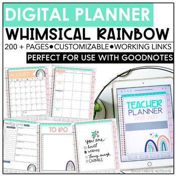 Preview of Digital Teacher Planner 2024-2025 - Whimsical Rainbow - Editable