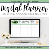 Digital Teacher Planner 2021-2022 Mint Coral Watercolor Su