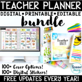Digital Teacher Planner Editable Binder Covers Stickers 2022-2023 Google Drive