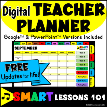 Preview of Digital Teacher Planner 2024-2025 Editable PPT or Google FREE Updates Each Year!