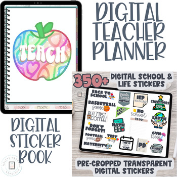 Preview of Digital Teacher Planner & Digital Sticker Book Bundle | UNDATED