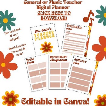 Preview of Groovy Themed Digital Teacher Planner - General, Choir, Band